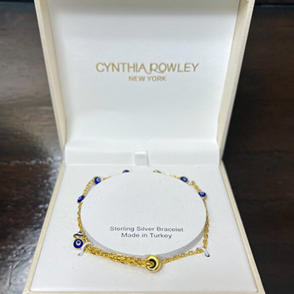 Evil Eye Sterling Silver 925 Turkish Bracelet, Yellow Gold Plated over Sterling - Picture 1 of 6
